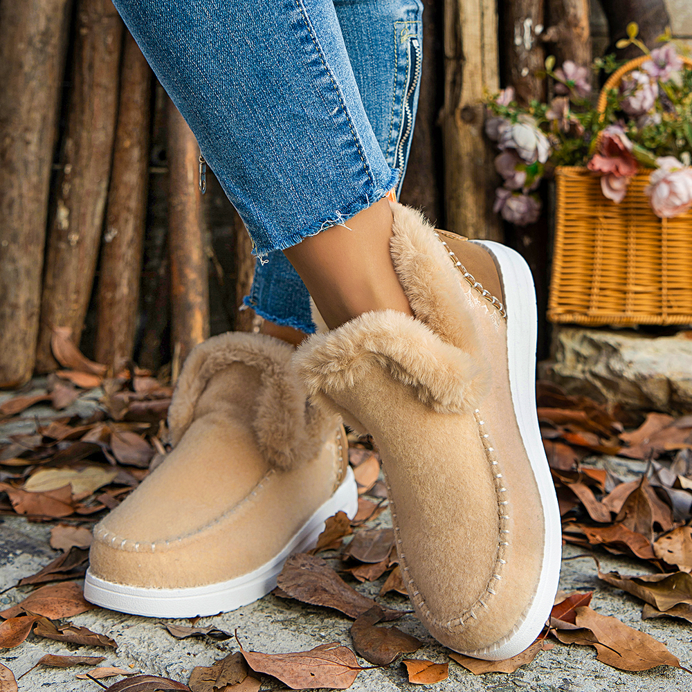Women's Fleece Soft Ankle Boots, Cozy Furry Slip-On Winter Shoes