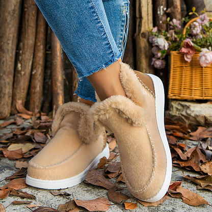 Women's Fleece Soft Ankle Boots, Cozy Furry Slip-On Winter Shoes