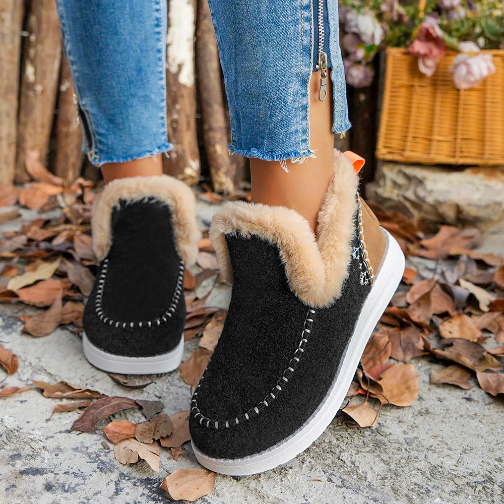 Women's Fleece Soft Ankle Boots, Cozy Furry Slip-On Winter Shoes