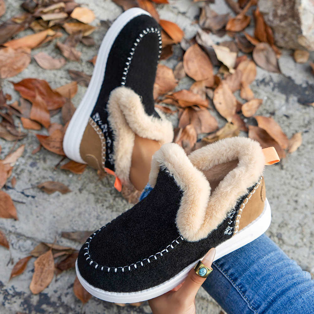 Women's Fleece Soft Ankle Boots, Cozy Furry Slip-On Winter Shoes