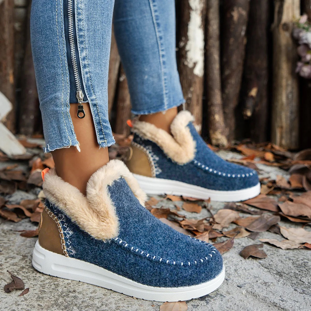 Women's Fleece Soft Ankle Boots, Cozy Furry Slip-On Winter Shoes