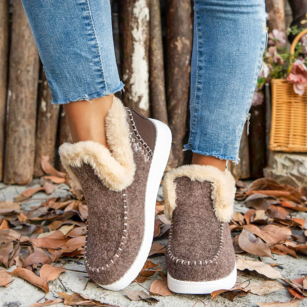 Women's Fleece Soft Ankle Boots, Cozy Furry Slip-On Winter Shoes