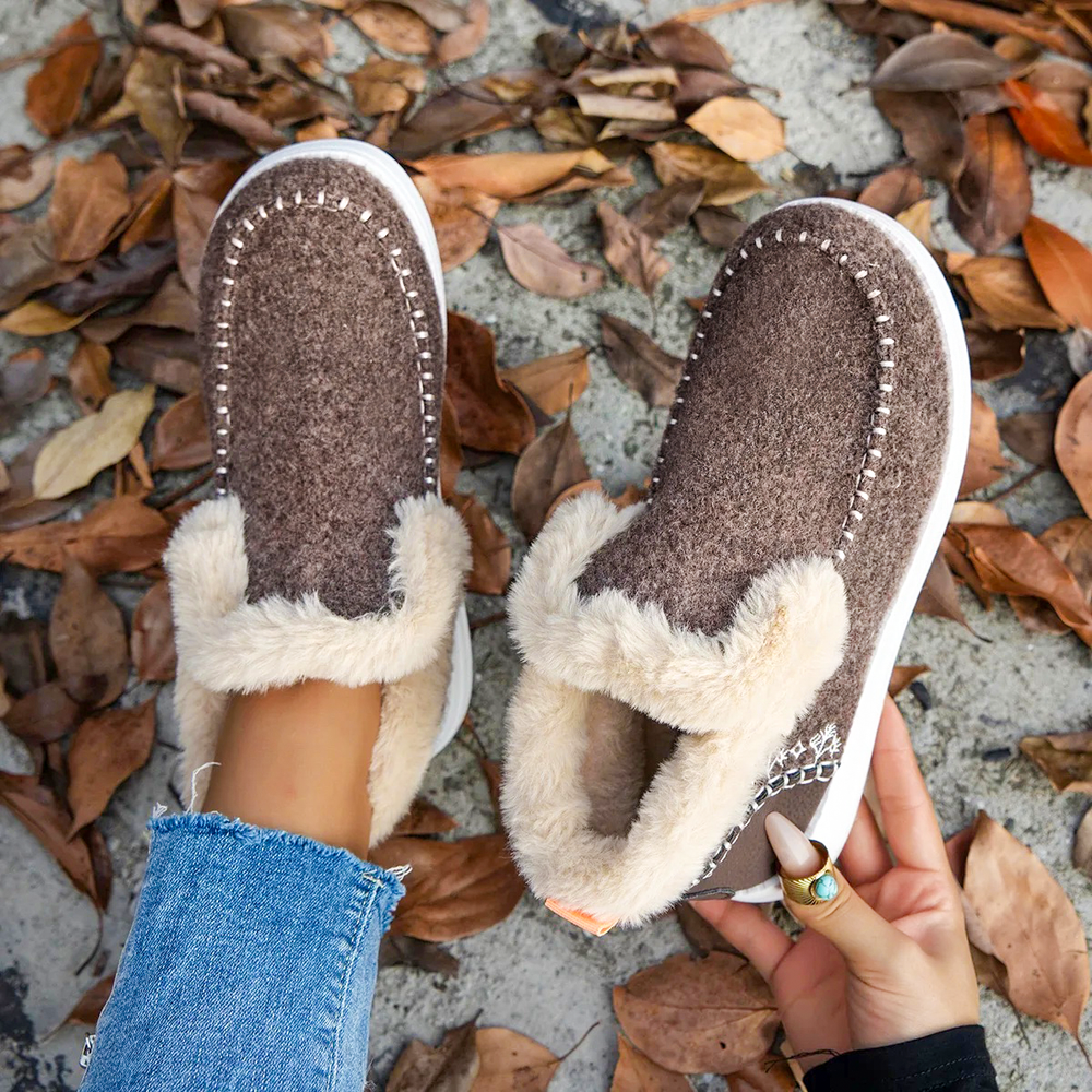 Women's Fleece Soft Ankle Boots, Cozy Furry Slip-On Winter Shoes