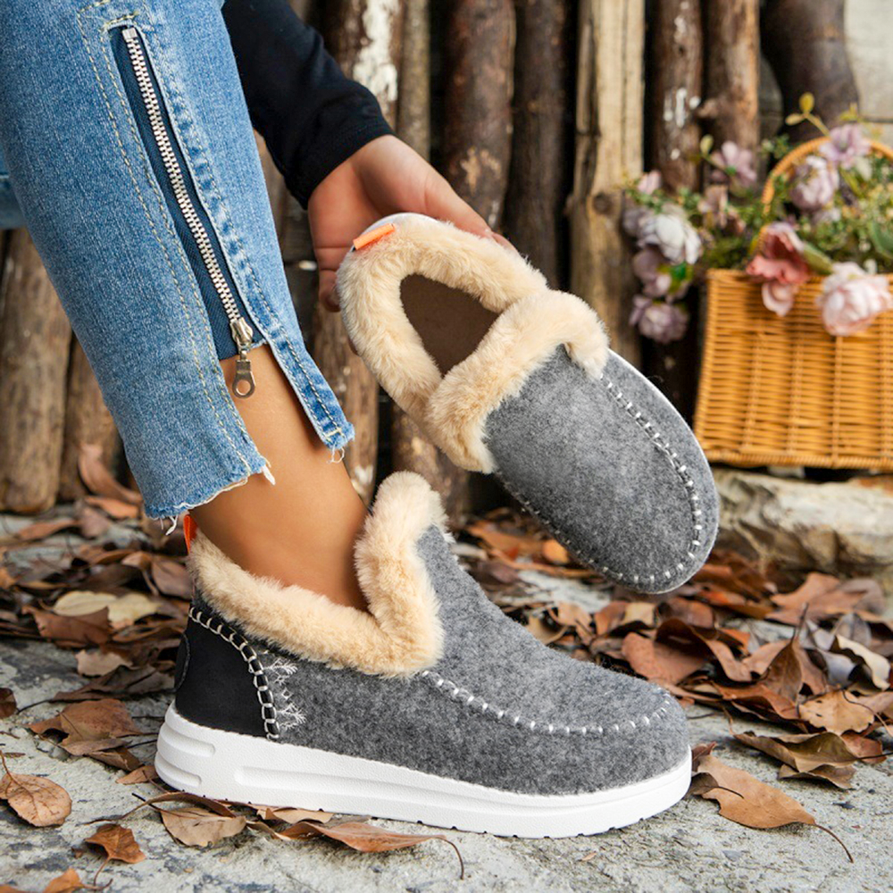 Women's Fleece Soft Ankle Boots, Cozy Furry Slip-On Winter Shoes