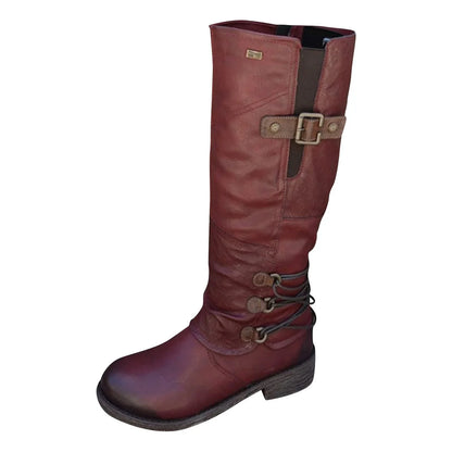 Women’s Vintage Leather Zipper High-top Wide Calf Boots