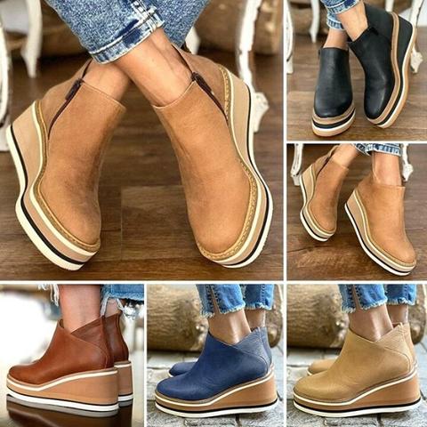 Women's Premium Solid Wedge Ankle Boots